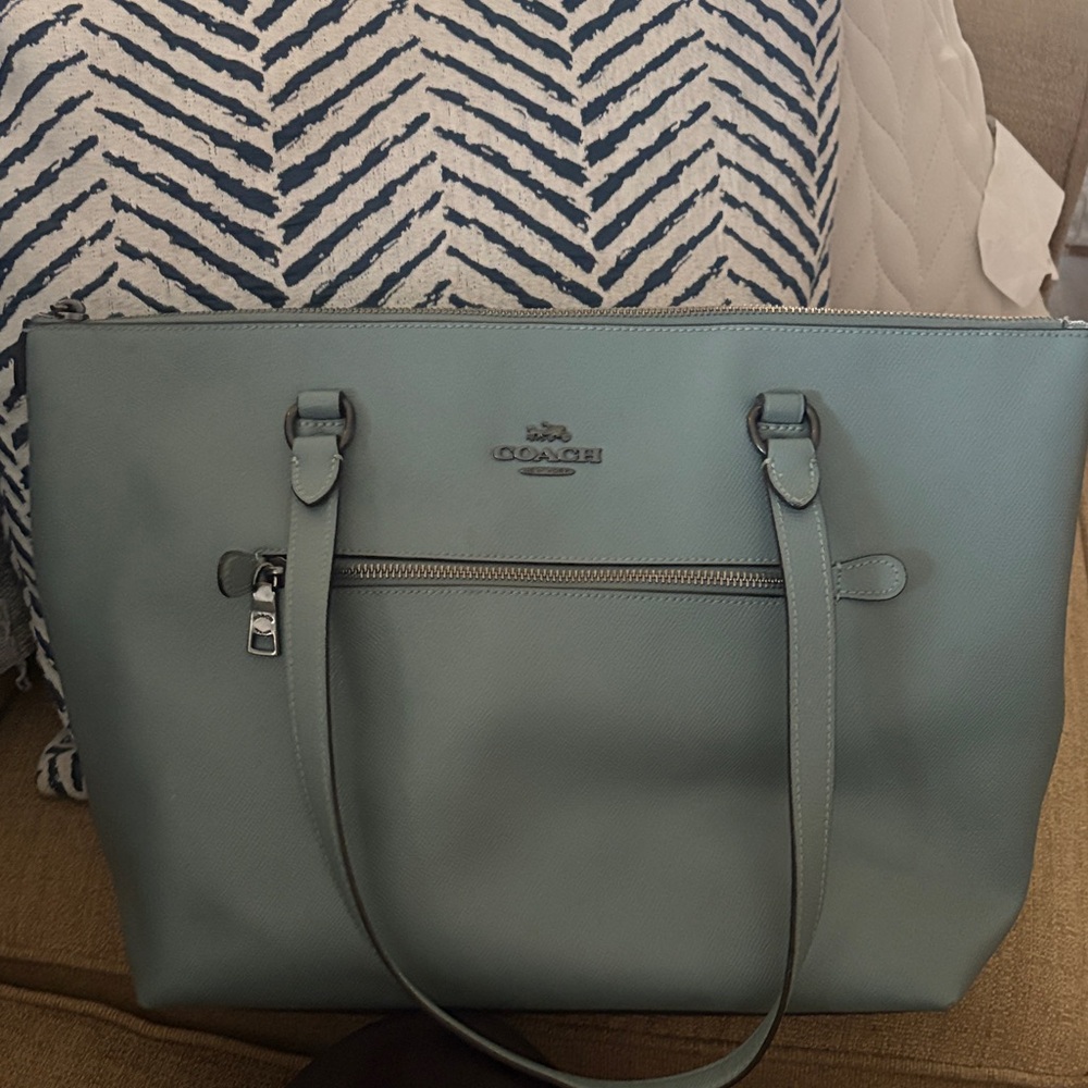 Coach Teal Leather Tote Bag - Picture 1 of 5